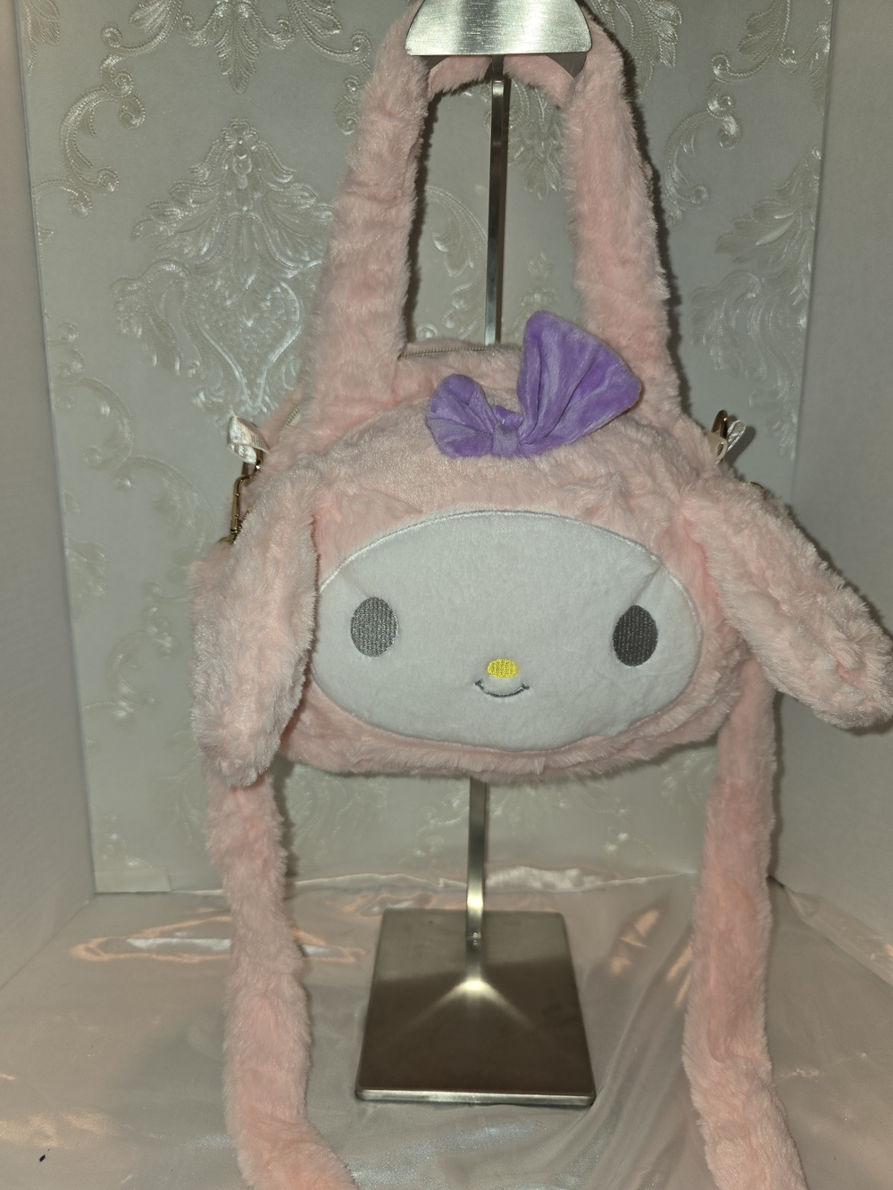 MELODY Plush Pink Character Crossbody Bag for Kids with Purple Bow